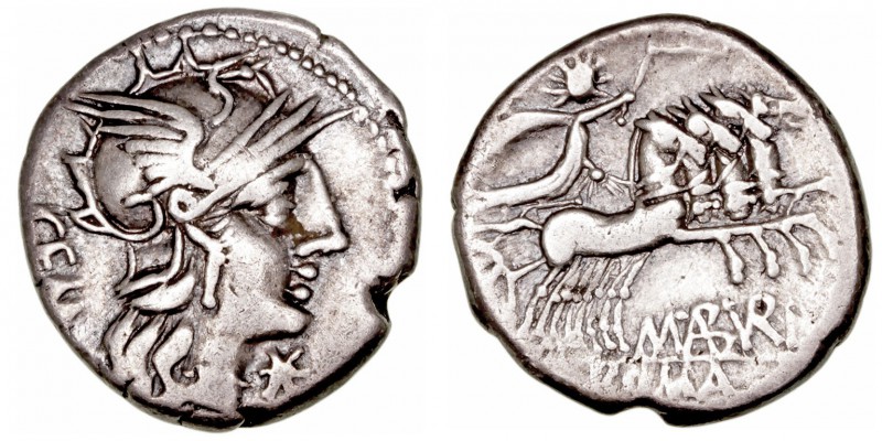 República Romana
Aburia
Denario. AR. Roma. (132 a.C.). A/Cabeza de Roma a der....