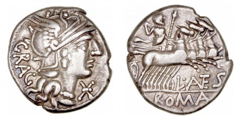 República Romana
Antestia
Denario. AR. Roma. (136 a.C.). A/Cabeza de Roma a de...