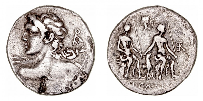 República Romana
Caesia
Denario. AR. (112-111 a.C.). A/Busto diademado de Apol...