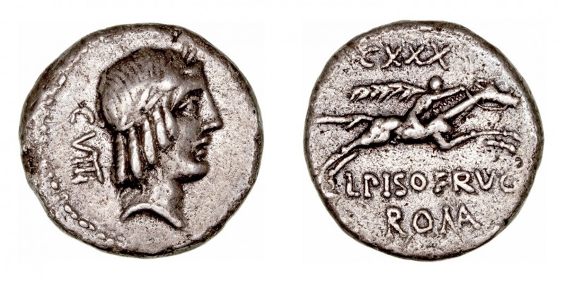 República Romana
Calpurnia
Denario. AR. (90-89 a.C.). A/Cabeza laureada de Apo...