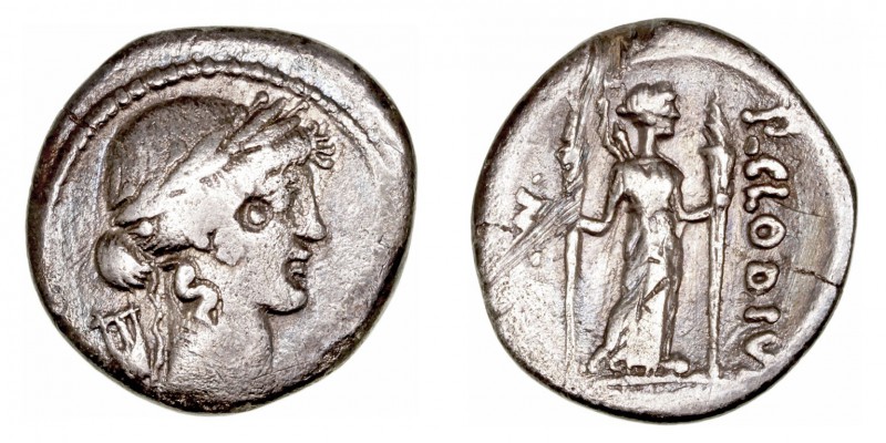 República Romana
Claudia
Denario. AR. Roma. (42 a.C.). A/Cabeza con láurea de ...