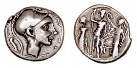 República Romana
Cornelia
Denario. AR. (112-111 a.C.). A/Cabeza de Escipión el Africano, encima estrella, detrás símbolo, leyenda (CN. BLASIO CN. F)...