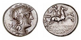 República Romana
Marcia
Denario. AR. Roma. (129 a.C.). A/Cabeza de Roma a der., detrás X. R/Jinete con lanza a der., detrás yelmo macedónico, debajo...
