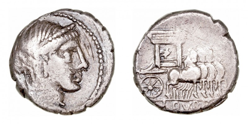 República Romana
Rubria
Denario. AR. Roma. (87 a.C.). A/Cabeza de Juno velada ...