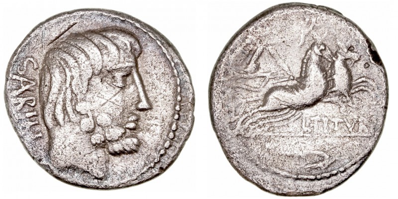 República Romana
Tituria
Denario. AR. Roma. (89 a.C.). A/Cabeza del rey Tatius...