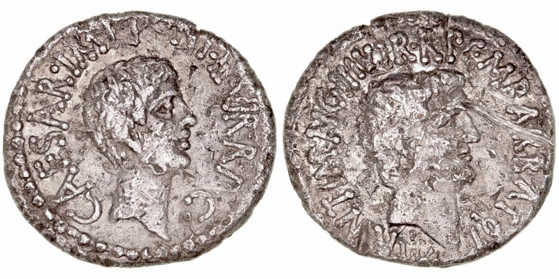 Monedas Pre-Imperiales
Marco Antonio y Octavio
Denario. AR. Ceca volante. (41 ...