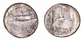 Monedas Pre-Imperiales
Marco Antonio
Denario. AR. (32-31 a.C.). R/Águila legionaria entre dos insignias, entre ellas LEG. XVI. 3.39g. FFC.51. Algún ...