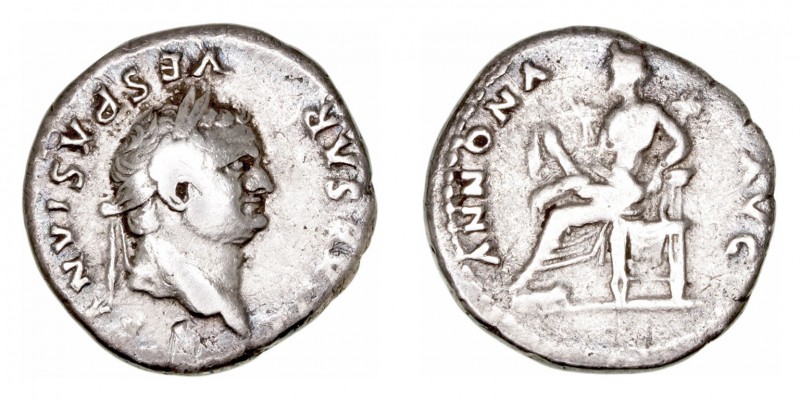 Imperio Romano
Vespasiano
Denario. AR. (69-79). R/ANNONA AVG. Annona sedente a...
