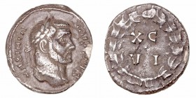 Imperio Romano
Maximiano Hércules
Argenteo. AR. Cartago. (286-305). A/Busto laureado a der., alrededor MAXIMIANVS AVG. R/XC · VI (= 96), todo dentro...