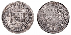 Monarquía Española
Felipe V
Real. AR. Sevilla J. (1728). 2.65g. (Cal.1714). Sirvió de joya. BC+/BC-.