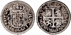 Monarquía Española
Felipe V
1/2 Real. AR. Sevilla PA. 1735. 1.43g. Cal.1932. Muy escasa. BC+.