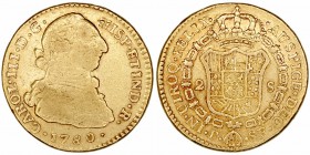 Monarquía Española
Carlos III
2 Escudos. AV. Popayán SF. 1780. 6.69g. Cal.510. Escasa. BC+.
