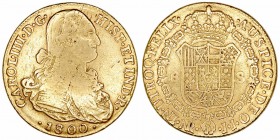Monarquía Española
Carlos IV
8 Escudos. AV. Nuevo Reino JJ. 1800. 26.86g. Cal.130. BC.