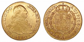 Monarquía Española
Carlos IV
2 Escudos. AV. Madrid MF. 1798. 6.78g. Cal.335. Ligera muesca en el canto por cospel irregular. MBC-/MBC.