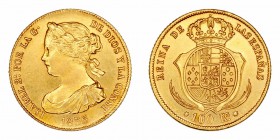 Monarquía Española
Isabel II
100 Reales. AV. Sevilla. 1856. 8.36g. Cal.34. Muy bonita y rara pieza. EBC.