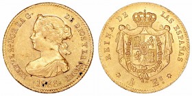 Monarquía Española
Isabel II
4 Escudos. AV. Madrid. 1866. 3.34g. Cal.109. Algunas marquitas. MBC+/EBC-.
