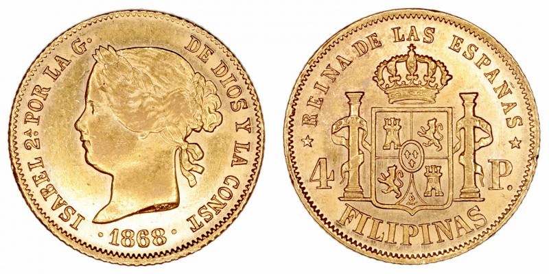 Monarquía Española
Isabel II
4 Pesos. AV. Manila. 1868. 6.78g. Cal.132. Conser...