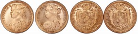 Monarquía Española
Isabel II
4 Escudos. AV. Madrid. 1867 *18-67. Lote de 2 monedas. Falsas numismáticas, fantasía siglo XX. Peso: 3.17 y 3.15g. SC....
