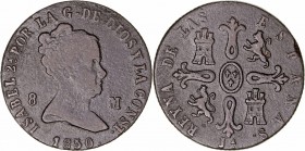 Monarquía Española
Isabel II
8 Maravedís. AE. Jubia. 1850. 9.77g. Cal.488. BC+.