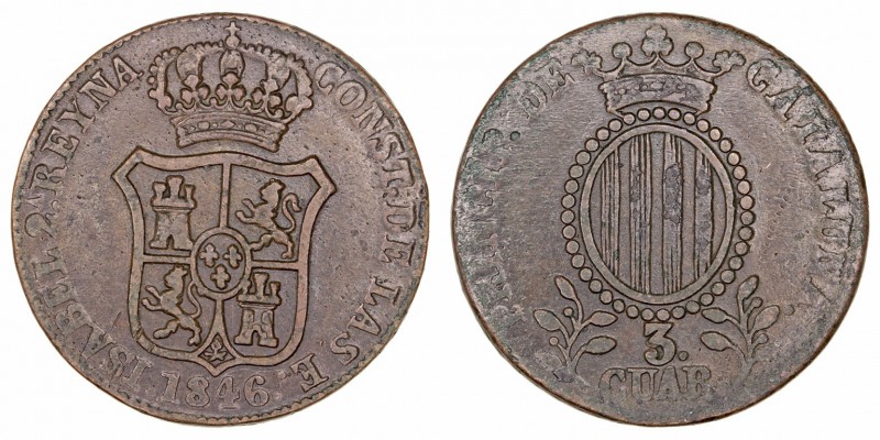 Monarquía Española
Isabel II
3 Quartos. AE. Barcelona. 1846. 7.26g. Cal.712. M...