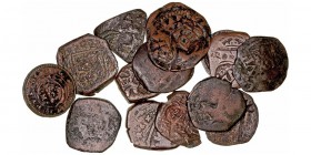 Monarquía Española
Lotes de Conjunto
AE. Lote de 14 monedas. Todas reselladas de los Austrias. BC a RC.
