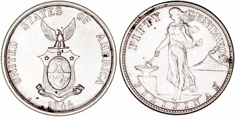 Monedas Extranjeras
Filipinas 
50 Centavos. AR. 1944 S. 10.03g. KM.183. Alguna...