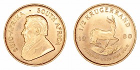 Monedas Extranjeras
Sudáfrica 
1/2 Krugerrand. AV. 1980. 17.00g. KM.107. SC-.