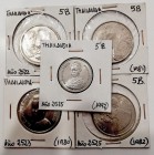 Monedas Extranjeras
Tailandia 
5 Baht. Cuproníquel. Lote de 5 monedas. 1979, 1980, 1981, 1982 y 1992. Y.132, 137, 142, 149 y 260. SC- a EBC.