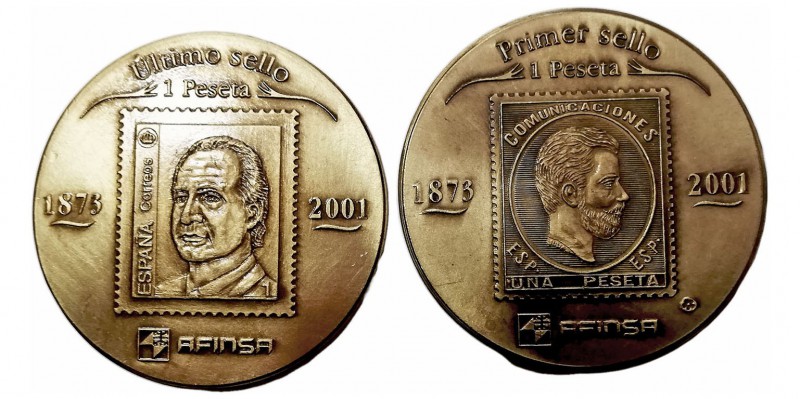 Medallas
Medalla. AE. Primer y último sello, 1873-2001. Afinsa. Lote de 2 medal...