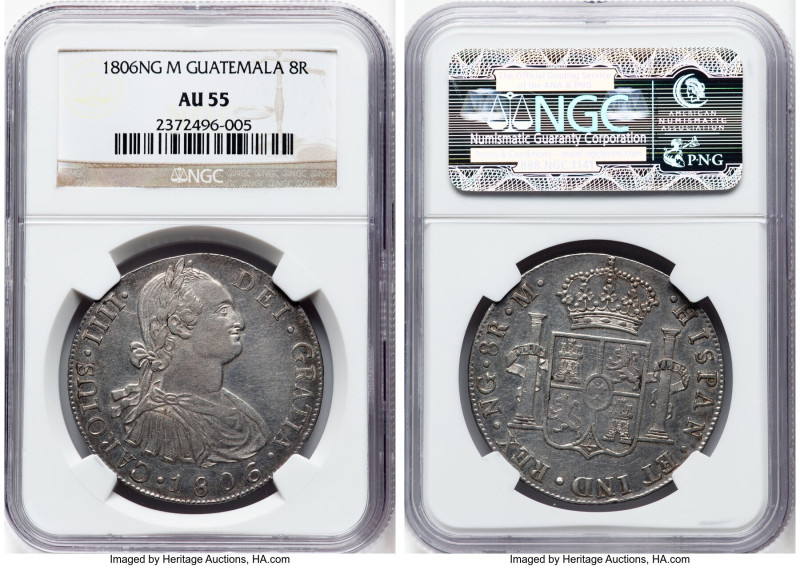 Charles IV 8 Reales 1806 NG-M AU55 NGC, Nueva Guatemala mint, KM53. HID098012420...