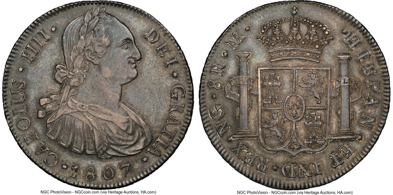 Charles IV 8 Reales 1807 NG-M AU50 NGC, Nueva Guatemala mint, KM53, Cal-902. Las...