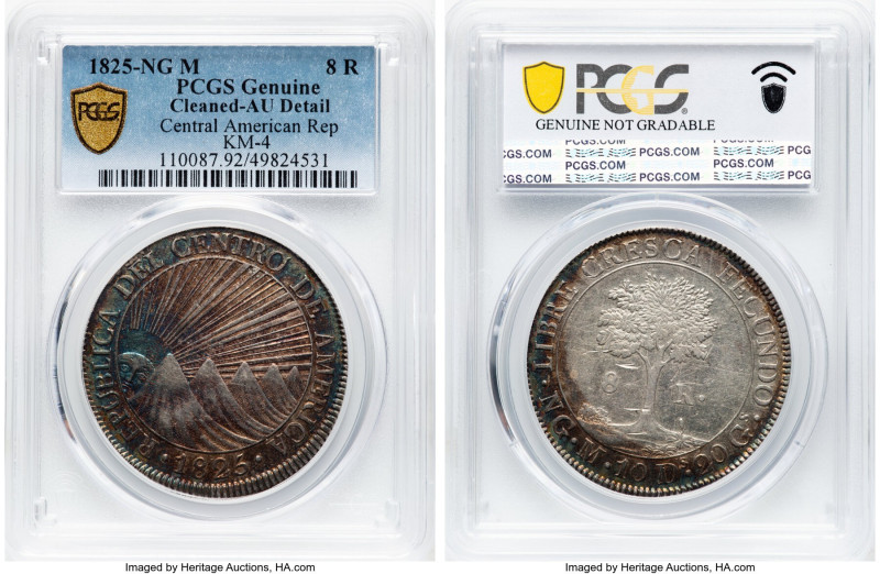 Central American Republic 8 Reales 1825 NG-M AU Details (Cleaned) PCGS, Nueva Gu...