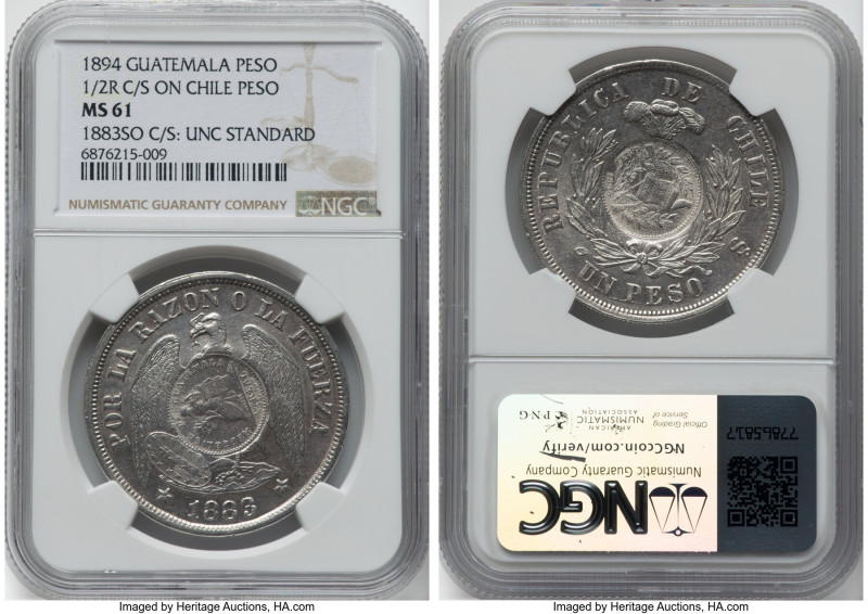 Republic Counterstamped Peso 1894 MS61 NGC, KM216. 1/2 Real Counterstamp (UNC St...