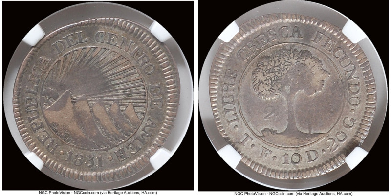 Central American Republic 2 Reales 1831 T-F AU50 NGC, Tegucigalpa mint, KM9.3. H...