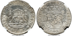 Ferdinand VI 8 Reales 1755 LM-JM UNC Details (Excavation Recovery) NGC, Lima mint, KM55.1, Cal-459. Another excellent Lima "Pillar Dollar" that displa...