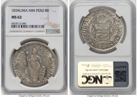 Republic 8 Reales 1834 LM-MM MS62 NGC, Lima mint, KM142.3. A lovely Peruvian Crown-type, always a treat to offer in Mint State. HID09801242017 © 2024 ...