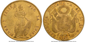 Republic gold 4 Escudos 1853 LM-MB XF40 NGC, Lima mint, KM150.2. Encounters of this 4 Escudos type are much more scarce than the 2 and 8 Escudos types...