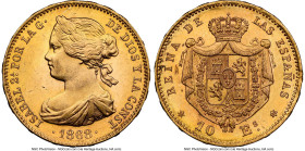 Isabel II gold 10 Escudos 1868(68) MS63 NGC, Madrid mint, KM636.1, Cal-47. HID09801242017 © 2024 Heritage Auctions | All Rights Reserved