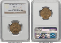 Republic 12-1/2 Centimos 1944-(d) MS63 NGC, Denver mint, KM-Y30. A one year type struck in brass at the USA branch mint in Denver, highly collectable ...