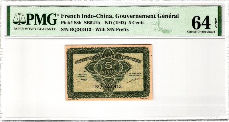 French Indochina 5 Cents 1942 (ND) PMG 64 EPQ Choice Unc
P# 88b, N# 201665; # B...