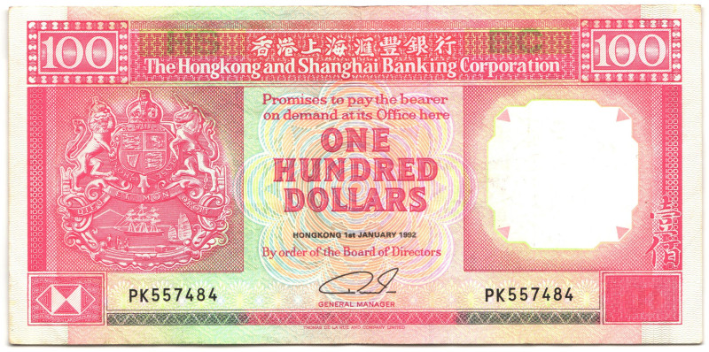 Hong Kong HSBC 100 Dollars 1992
P# 198, N# 211283; # PK557484; VF