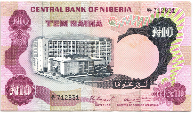 Nigeria 10 Naira 1973 - 1978 (ND)
P# 17, N# 242169; # DE/81 712831; VF+/XF-