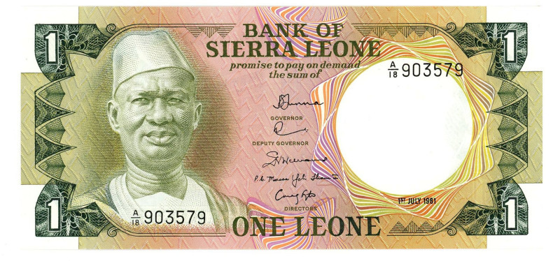 Sierra Leone 1 Leone 1981
P# 5d, N# 214047; # A/18 903579; UNC