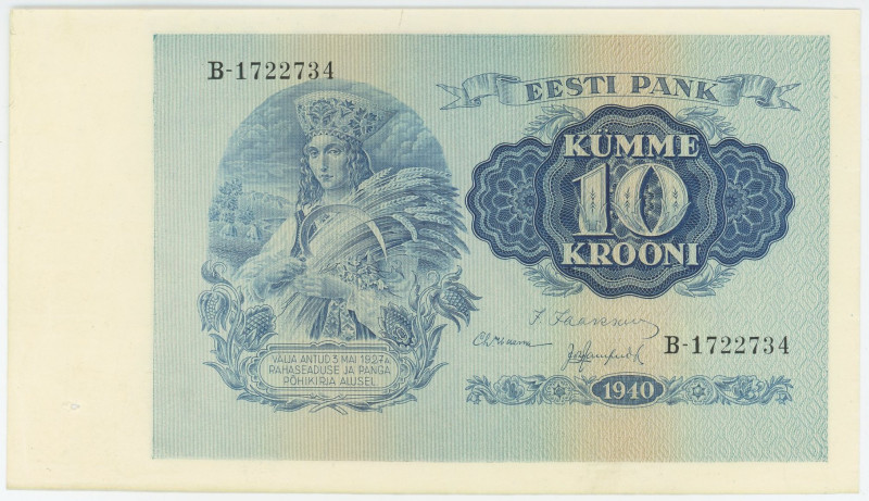 Estonia 10 Krooni 1940
P# 68, # B-1722734; UNC