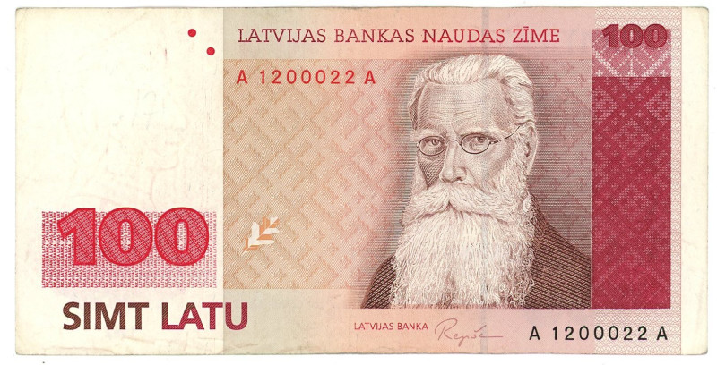 Latvia 100 Latu 1992
P# 47, N# 221311; # A 1200022 A; XF