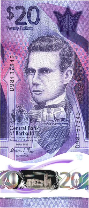 Barbados 20 Dollars 2022
N# 330465; # D 98137343; UNC