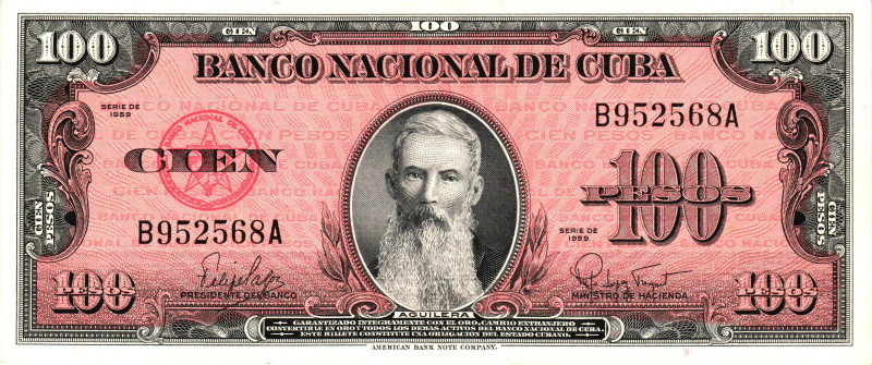 Cuba 100 Pesos 1959
P# 93a, N# 219536; # B952568A; UNC