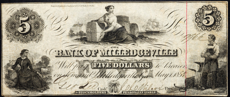 United States Georgia Bank of Milledgeville 5 Dollars 1854
G