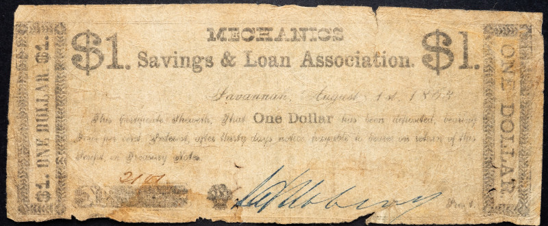 United States Georgia Savannah Mechanics Savings & Loan Association 1 Dollar 186...