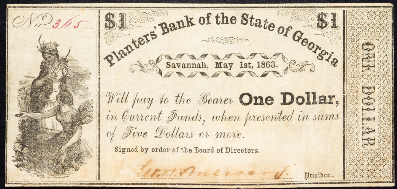 United States Georgia Savannah Planters' Bank of the State of Georgia 1 Dollar 1...